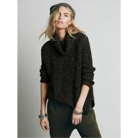 Free People Sweaters - Free People Dylan Tweedy Cowl Neck Tunic Sweater Small Chunky Knit Women’s
